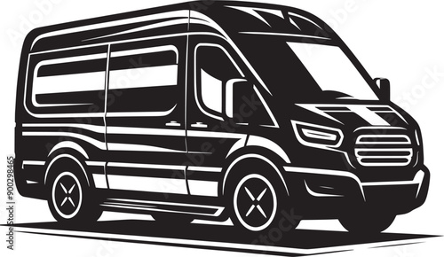 Modern Cargo Van silhouette flat vector illustration isolated on a white background