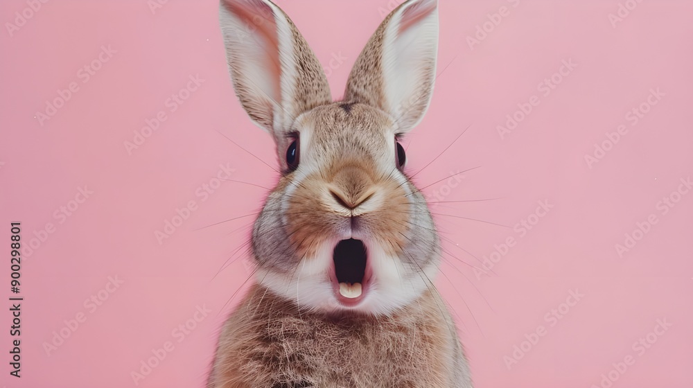 Fototapeta premium Cute Bunny with Pink Background