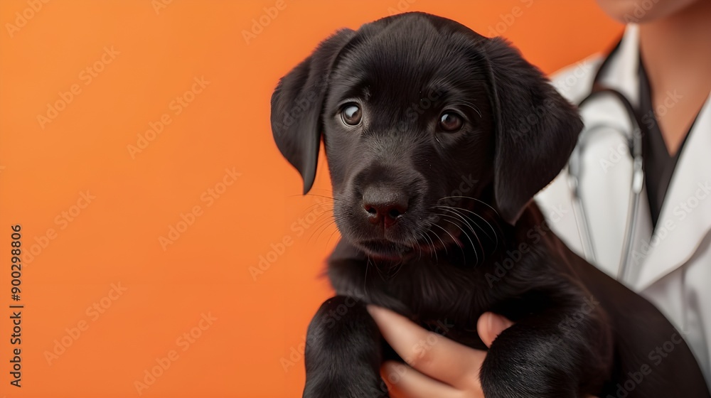 Cute Black Labrador Puppy in the Arms of a Veterinarian Cute Black Labrador Puppy in the Arms of a Veterinarian