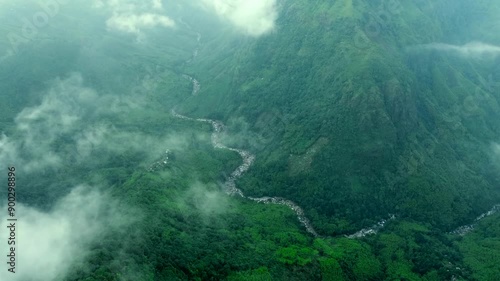 Aerial view of meghalaya cherrapunji mawsynram reserve Forest in india. The beautiful mountain of east khasi hills in meghalaya India. photo