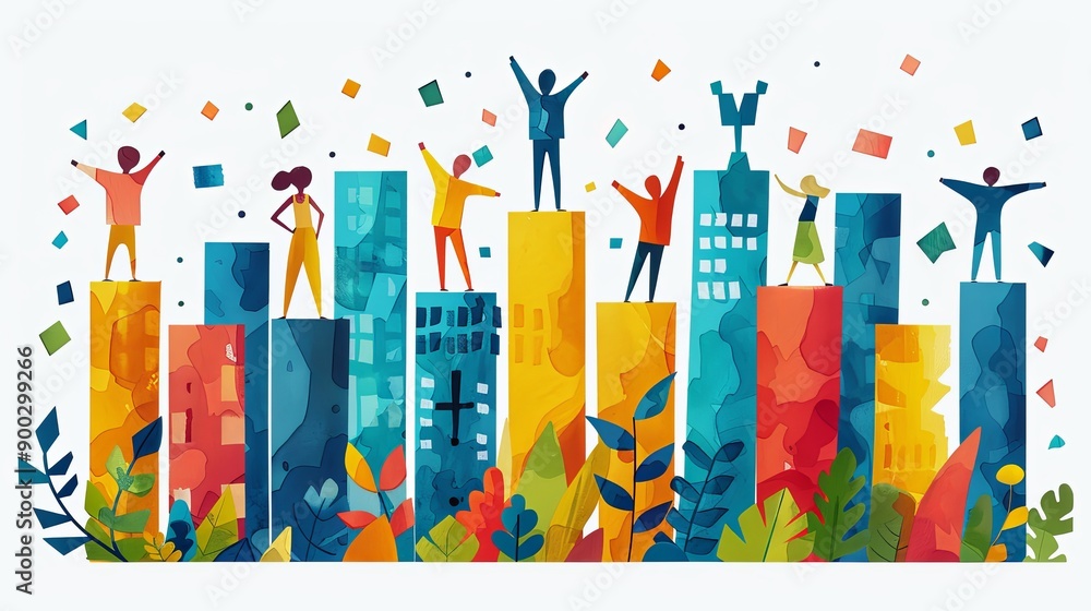 vector, illustration, Workplace motivation and successful progress neubrutalism tiny person concept. Career development and growth with inspiration, empowerment and determination vector illustration. vector, illustration, Workplace motivation and successful progress neubrutalism tiny person concept. Career development and growth with inspiration, empowerment and determination vector illustration.