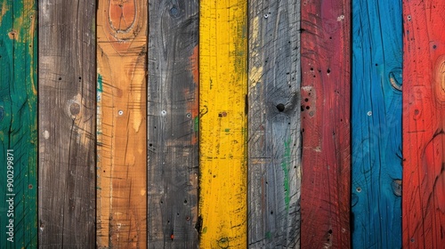 Old, grungy, colorful wood background - generative ai © ImronDesign