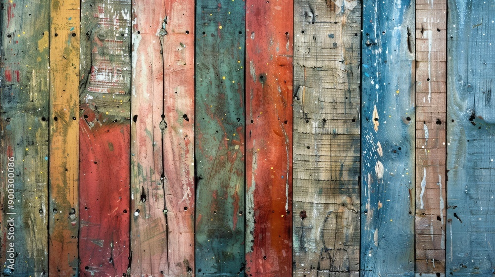 Old, grungy, colorful wood background - generative ai Old, grungy, colorful wood background - generative ai