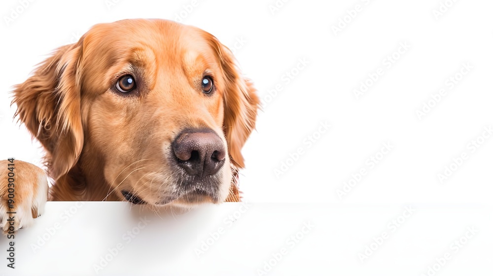 Golden Retriever Looking Over Blank Sign Golden Retriever Looking Over Blank Sign