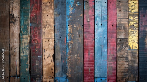 Old, grungy, colorful wood background - generative ai © ImronDesign