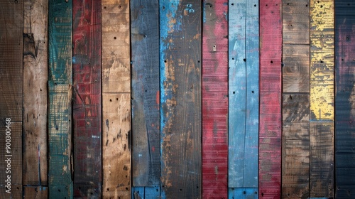 Old, grungy, colorful wood background - generative ai