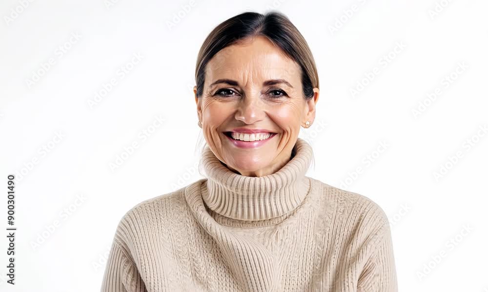 Portrait of a smiling woman in a sweater on a white background Portrait of a smiling woman in a sweater on a white background