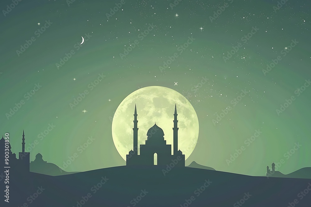 Naklejka premium mosque and moon of editable illustration