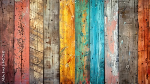 Old, grungy, colorful wood background - generative ai © ImronDesign