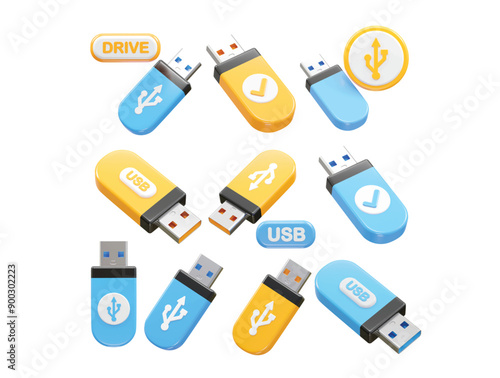 Usb drive icon 3d rendering vector illustration