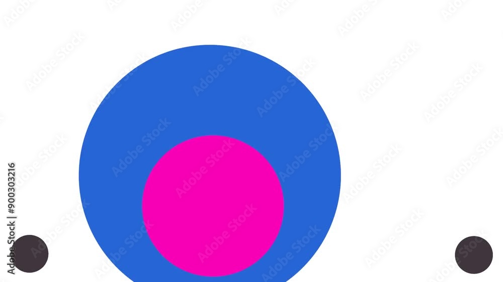 Large blue and purple circles move quickly toward the middle of the screen, with smaller shapes trembling in the lower corners. Large blue and purple circles move quickly toward the middle of the screen, with smaller shapes trembling in the lower corners.