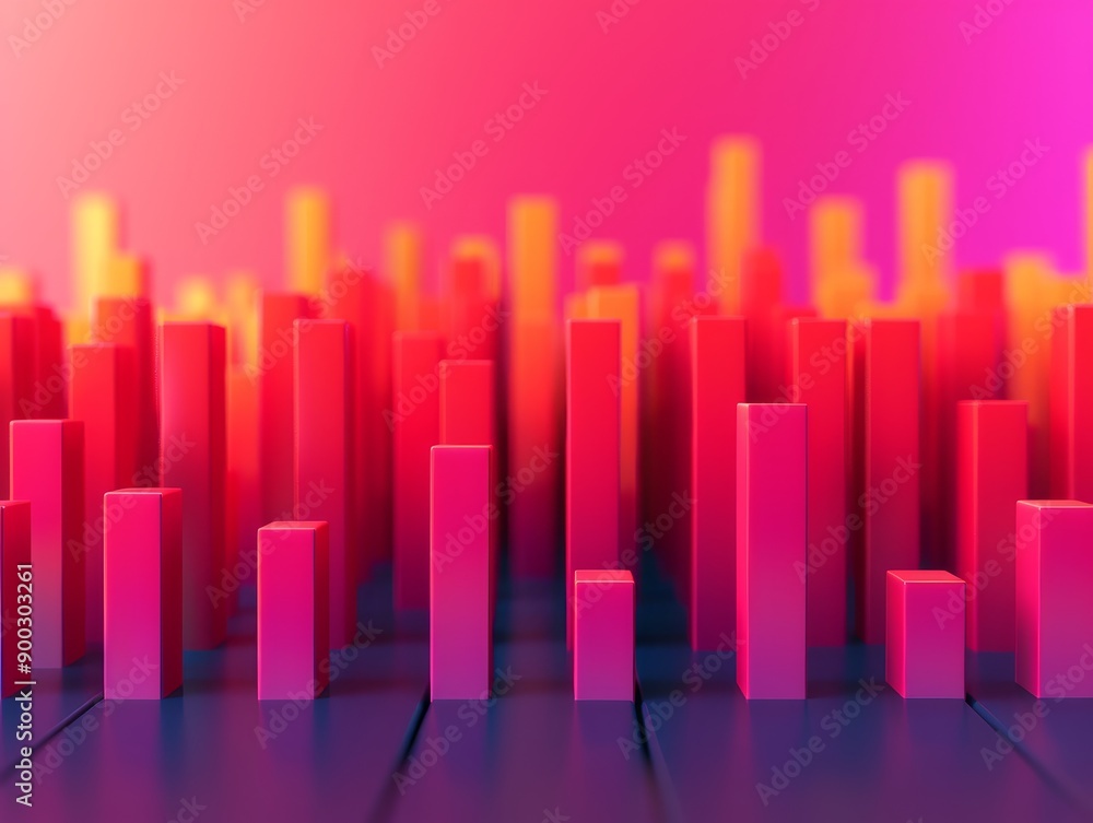 abstract 3d of pink and orange bars on a blue background, representing growth, data visualization, and technology abstract 3d of pink and orange bars on a blue background, representing growth, data visualization, and technology