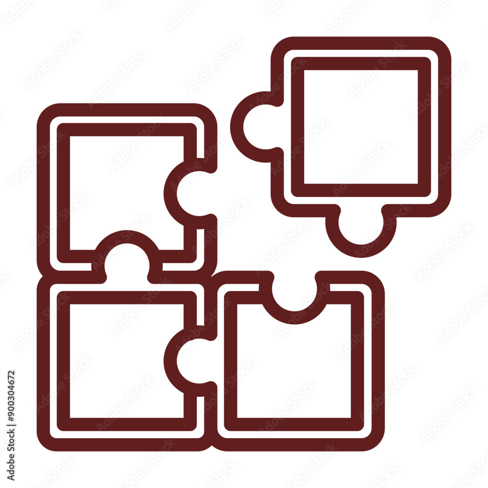 Puzzle Pieces Fitting Together Vector Line Maroon Icon Design Puzzle Pieces Fitting Together Vector Line Maroon Icon Design