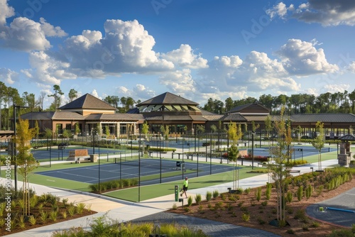 Tennis Courts and Clubhouse at a Resort