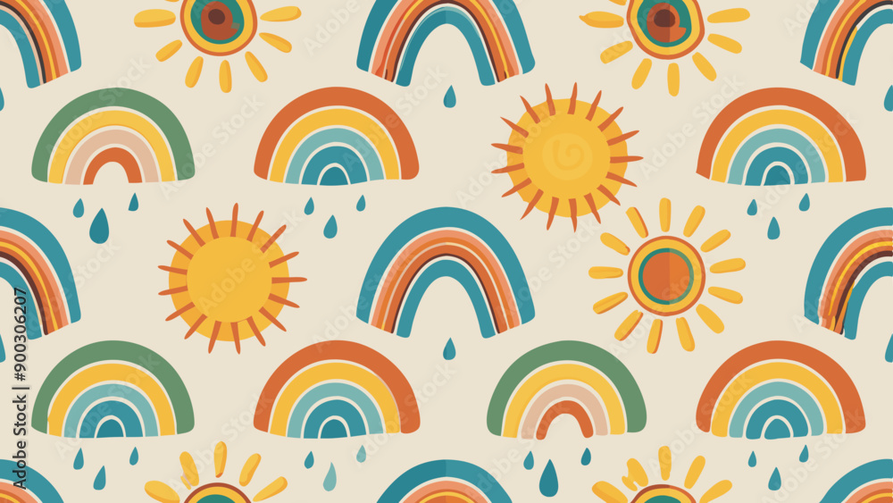 Seamless vector pattern with hand drawn rainbows and sun Trendy baby texture for fabric textile wallpaper backdrop Seamless vector pattern with hand drawn rainbows and sun Trendy baby texture for fabric textile wallpaper backdrop