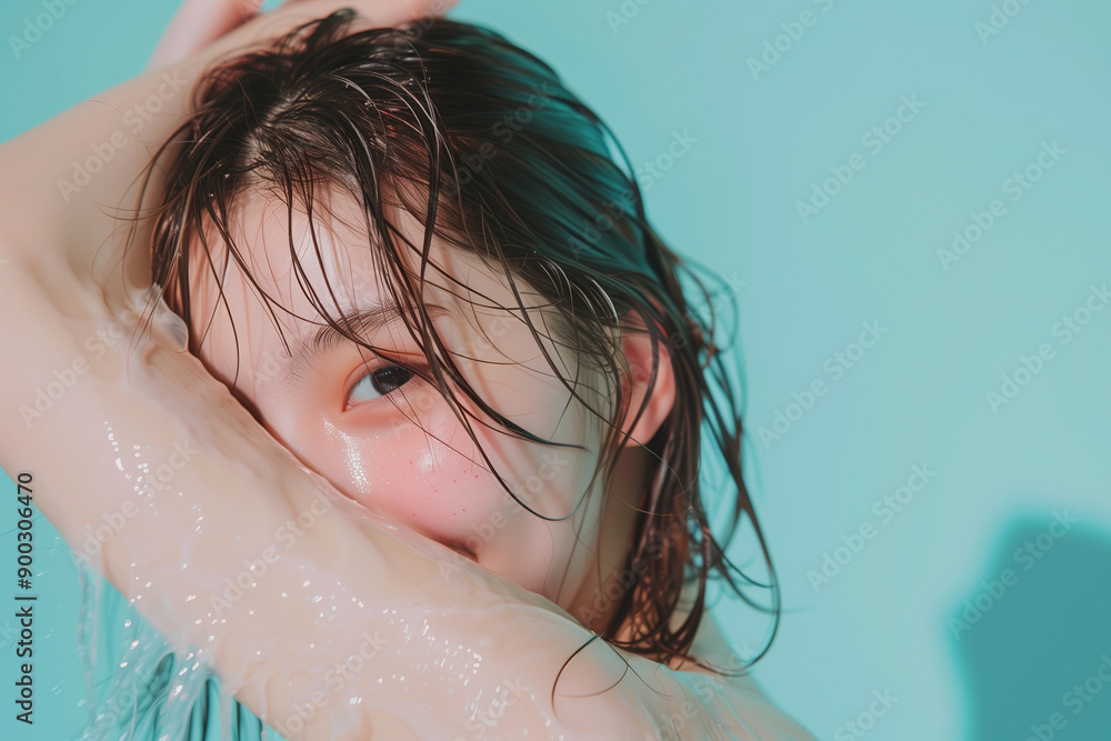 入浴中の美しい素肌の可愛いアジア人モデルの女性 入浴中の美しい素肌の可愛いアジア人モデルの女性
