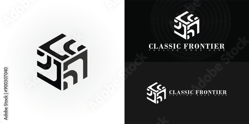 Abstract hexagon initial letter CF or FC in black color isolated on multiple background colors. The logo is suitable for men's fashion brand logo design inspiration templates.