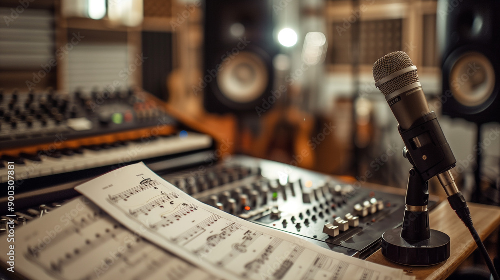 Professional audio equipment in a recording studio. Sound engineer workplace. Professional audio equipment in a recording studio. Sound engineer workplace.