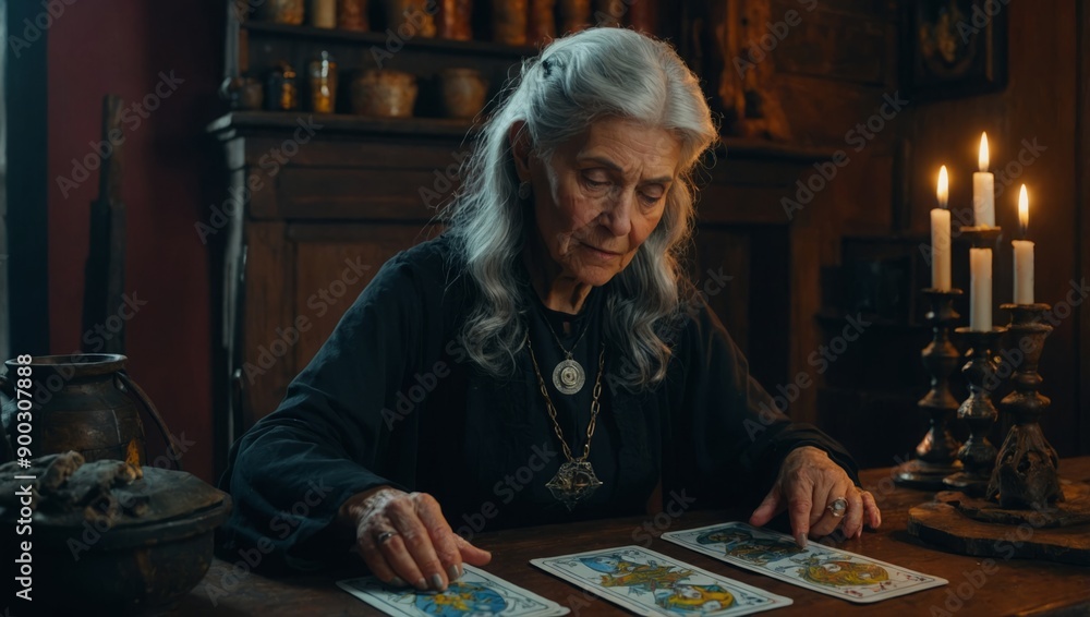 Fototapeta premium elderly woman telling fortunes with cards