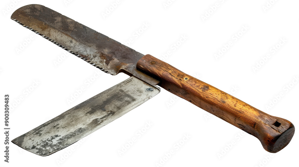Ancient Butcher’s Knife With Wooden Handle on Rustic Background Displaying Craftsmanship and History Ancient Butcher’s Knife With Wooden Handle on Rustic Background Displaying Craftsmanship and History