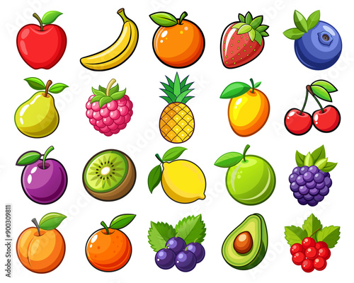 A set of fresh fruits clipart Vector illustration design