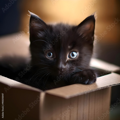 Black cat photo in a box
