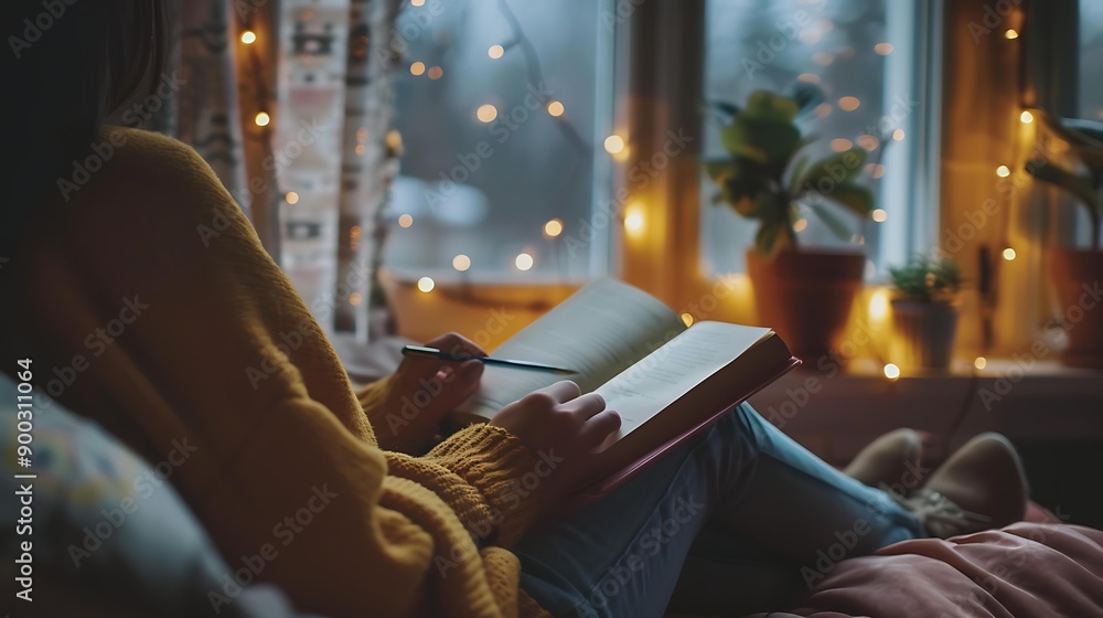 Tack-sharp image of a person journaling, cozy reading nook, soft lighting, Tack-sharp image of a person journaling, cozy reading nook, soft lighting,