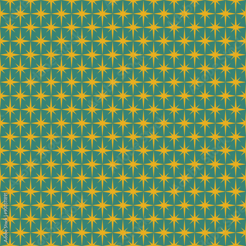 Starry retro vintag seamless pattern with green background