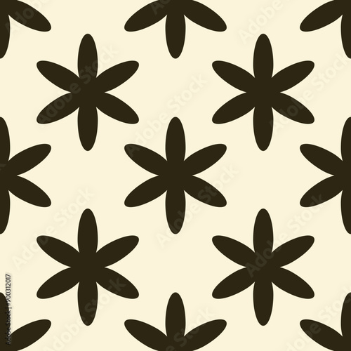 Seamless pattern featuring dark brown flowers on beige background