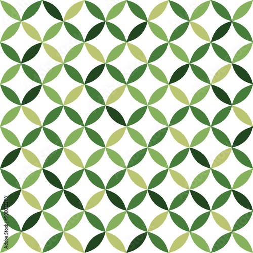 Seamless pattern with green organic round shapes on white background