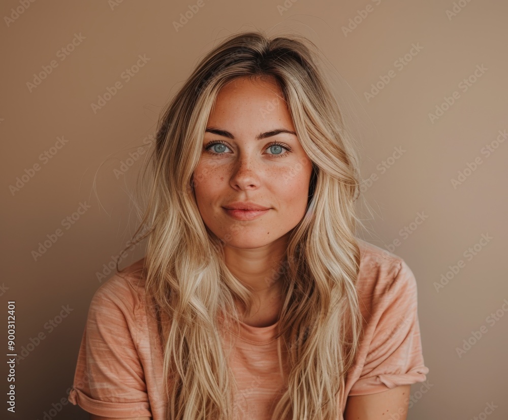 Young Woman With Blonde Hair Posing Against Neutral Background Young Woman With Blonde Hair Posing Against Neutral Background