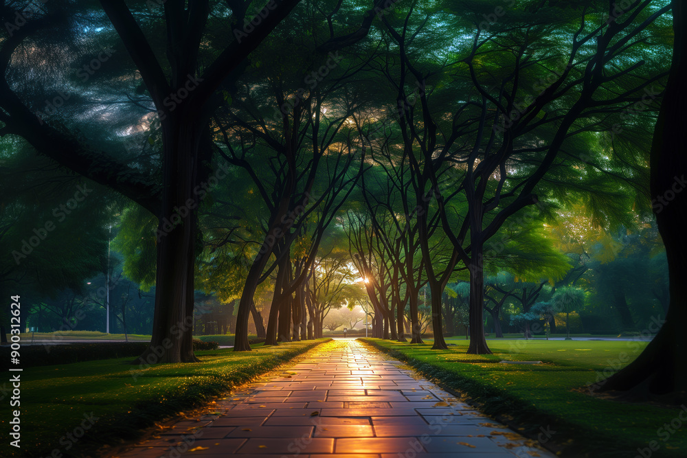 Fototapeta premium walk way in park at evening