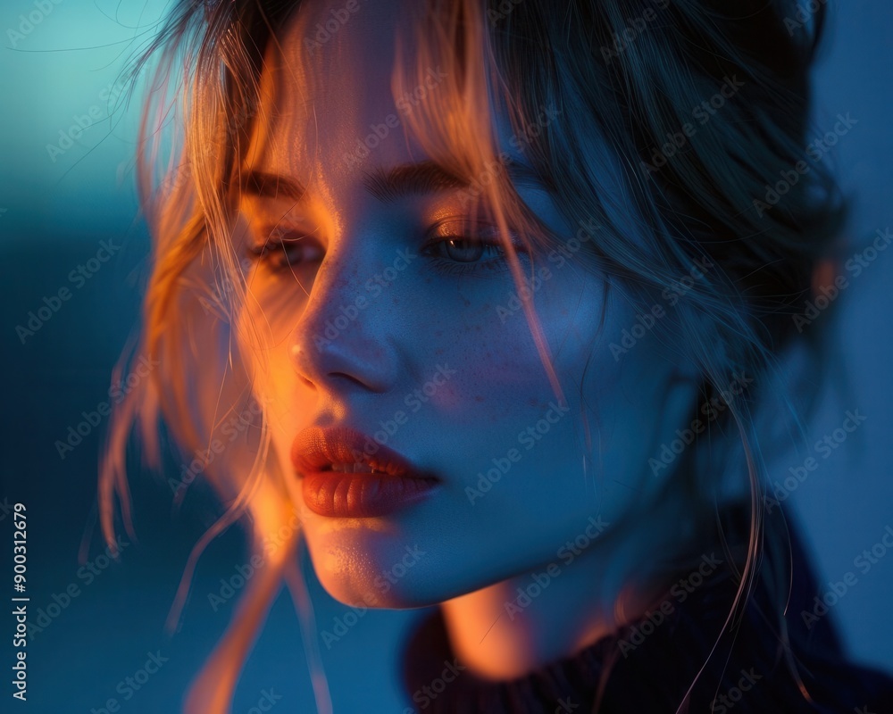 Blue Monday concept, portrait, subdued look, blue light from setting sun, Blue Monday concept, portrait, subdued look, blue light from setting sun,