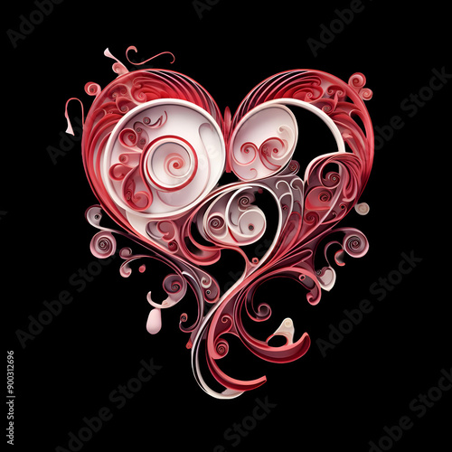 valentines day heart shape with rose petalson white background photo