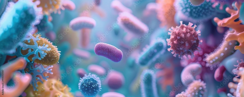 Fototapeta premium Bacteria thriving on bathroom surfaces, germs, bathroom, depicting hygiene risks in shared spaces