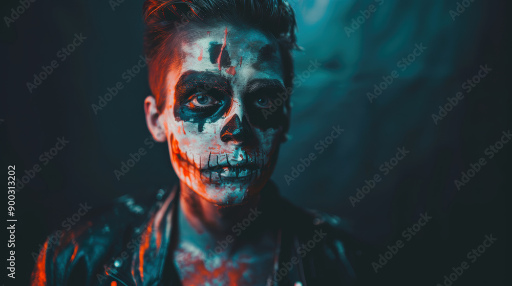 Man Halloween makeup face paint scary Halloween vampire Halloween festival decorations Wallpaper background Man Halloween makeup face paint scary Halloween vampire Halloween festival decorations Wallpaper background