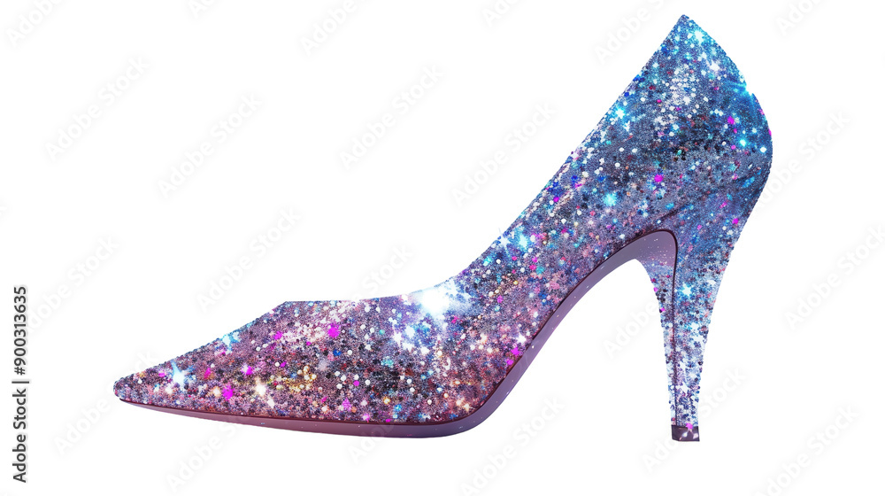 Sparkling High Heel Shoe Drenched in Iridescent Glitter on a Bright Background Sparkling High Heel Shoe Drenched in Iridescent Glitter on a Bright Background