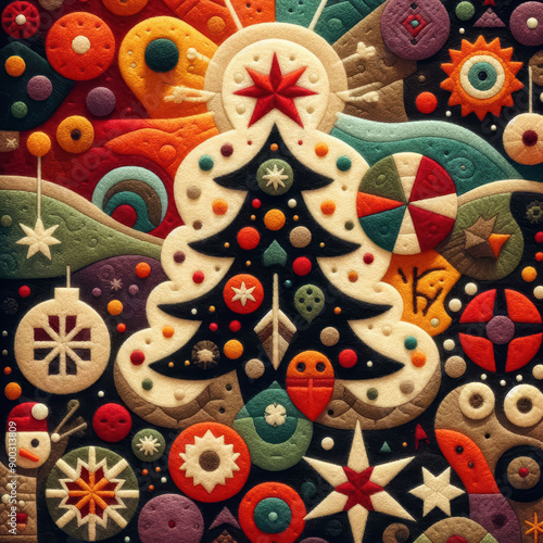 Felt art patchwork, christmas concept, colorful holiday