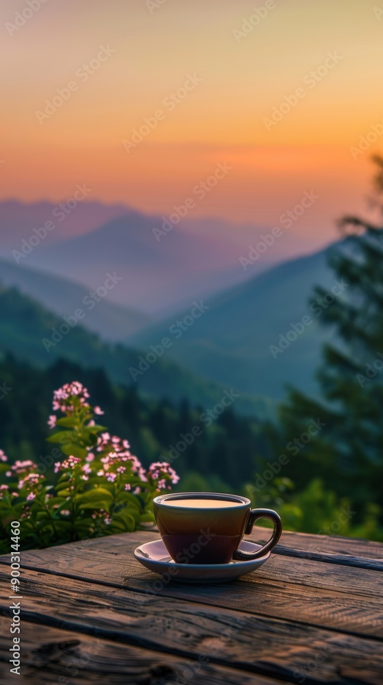 Serene Morning in the Mountains With Coffee and Wildflowers Serene Morning in the Mountains With Coffee and Wildflowers
