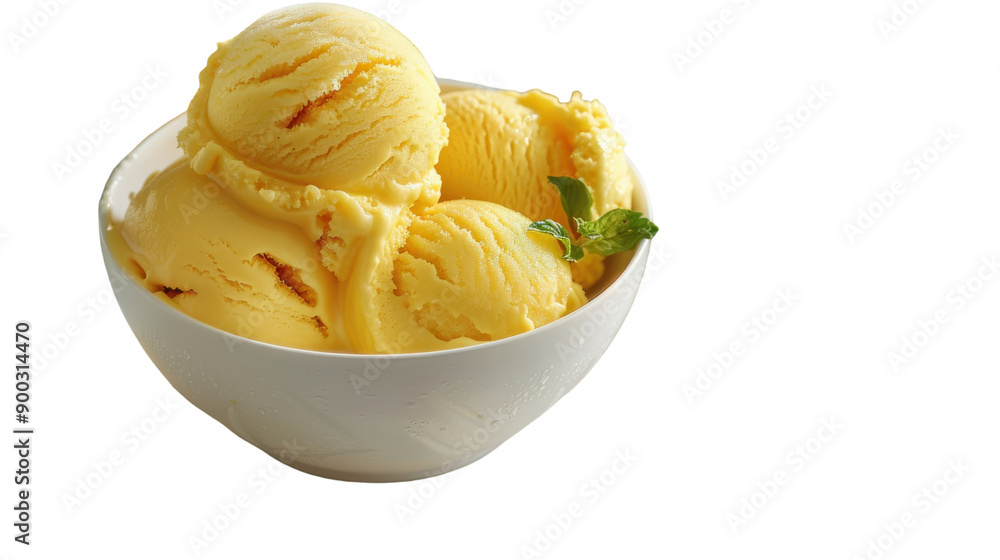 Delightful Homemade Mango Ice Cream in a White Bowl Perfect for Summer Treats on a Sunny Day Delightful Homemade Mango Ice Cream in a White Bowl Perfect for Summer Treats on a Sunny Day