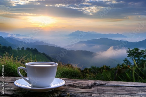 Morning Coffee With a View of Majestic Mountains at Sunrise