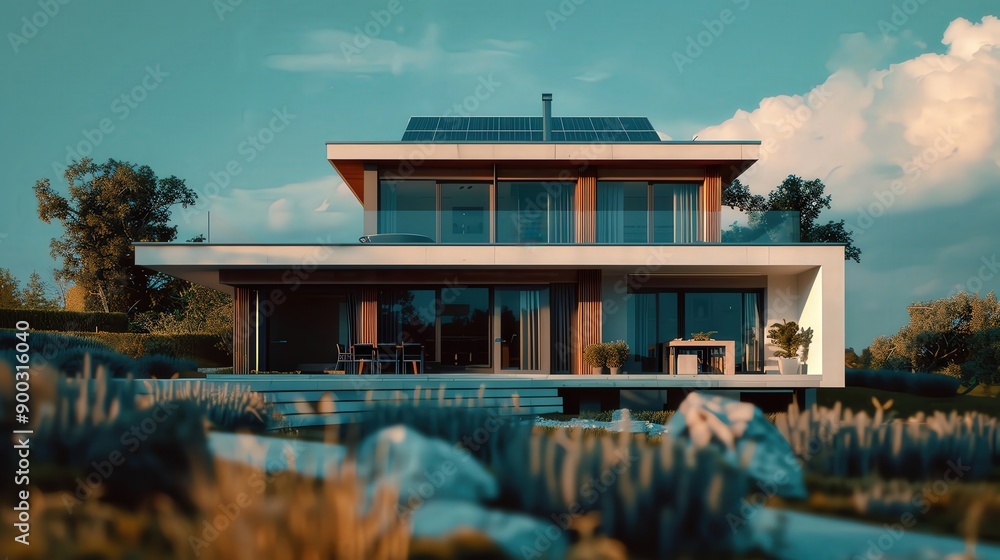 Modern house with large windows and a swimming pool, showcasing contemporary architecture. Modern house with large windows and a swimming pool, showcasing contemporary architecture.