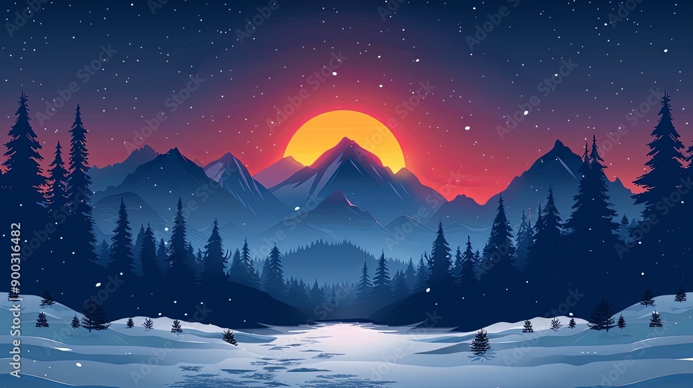 vector, illustration, Vector flat mountains landscape. Winter beautiful blue mountains landscape with a forest vector, illustration, Vector flat mountains landscape. Winter beautiful blue mountains landscape with a forest