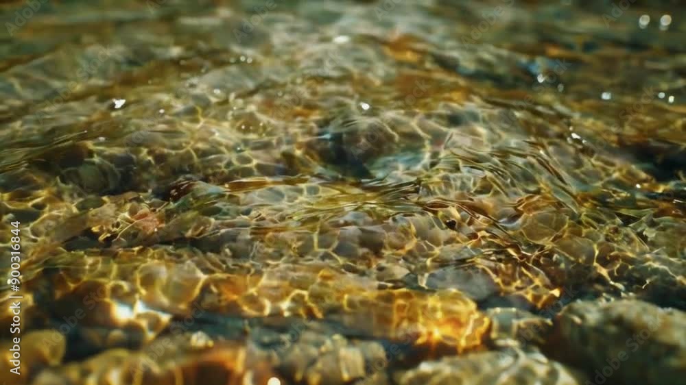 Clear water ripples over a bed of colorful stones. Clear water ripples over a bed of colorful stones.