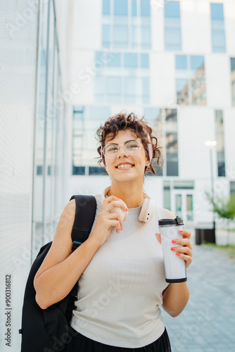 Free Download Young caucasian women student going to university at university campus - GFXLoad