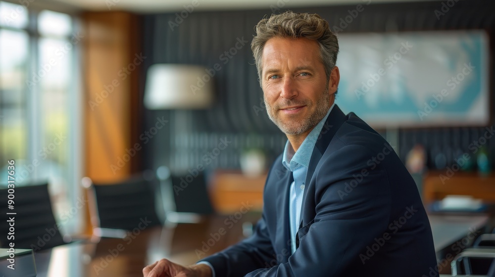 Fototapeta premium Visionary CEO Leading Innovation Meeting in High-Tech Boardroom