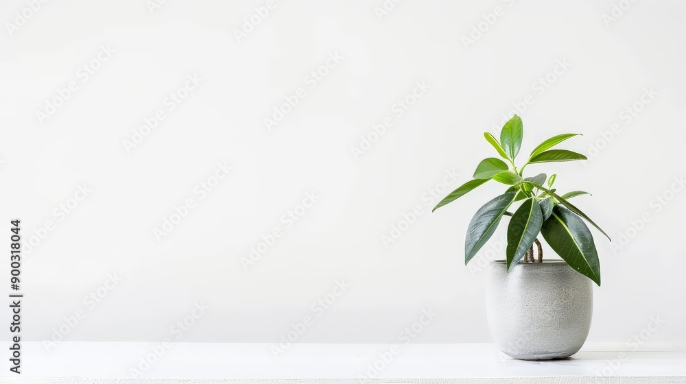 Potted Green Plant on Minimalist White Table Potted Green Plant on Minimalist White Table
