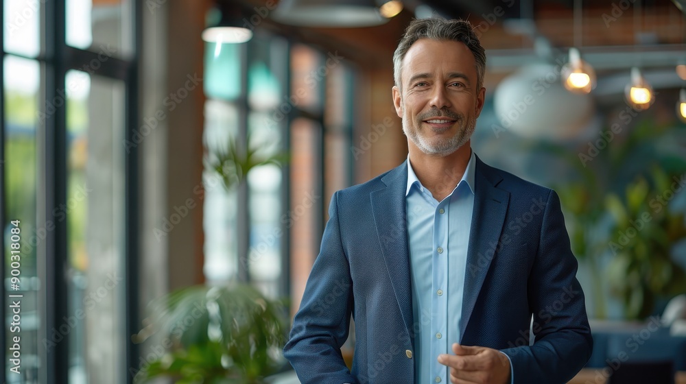 Inspiring Senior CEO in Formal Setting Presenting Motivational Company Vision Inspiring Senior CEO in Formal Setting Presenting Motivational Company Vision
