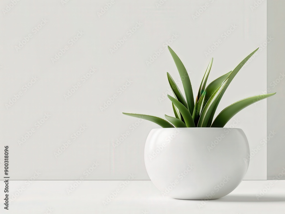 Modern Aloe Vera Plant in a Minimalist White Pot on Table Modern Aloe Vera Plant in a Minimalist White Pot on Table