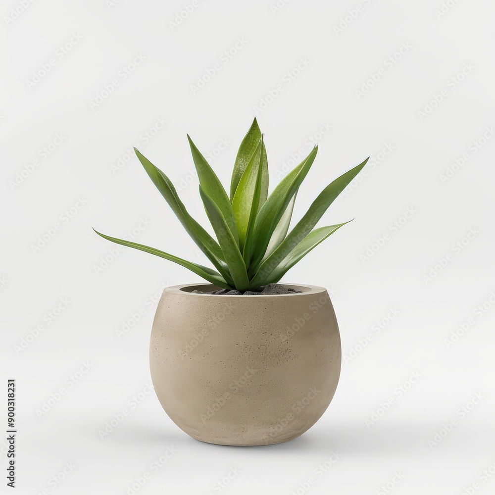 Succulent Plant in Round Gray Pot on Clean White Background Succulent Plant in Round Gray Pot on Clean White Background